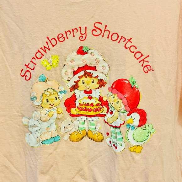 Strawberry Shortcake Vintage 80s Print Graphic Pink T-Shirt - Picture 3 of 4